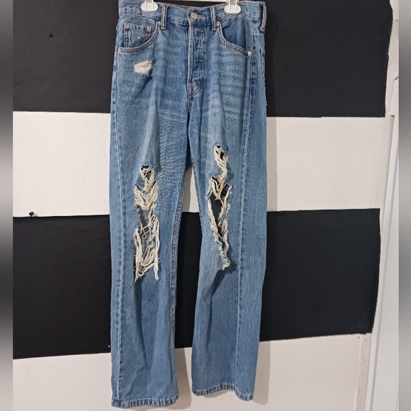 Aeropostale Women 90's baggy medium blue destroyed jeans - Picture 2 of 15